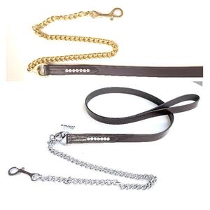 Laisse de cheval en cuir robuste professionnelle avec poignée et chaîne en strass pour chevaux de spectacle, équipement équestre durable - Product Image 1
