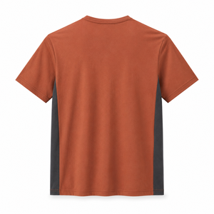 Camiseta de Algodón con Cuello Redondo Color Naranja Quemado Personalizada con Paneles Laterales Color Carbón, Ropa Casual para Hombre, Proveedor Mayorista - Product Image 2