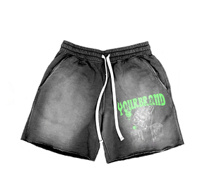 Venta caliente pantalones cortos de lana Vintage personalizados Puff impreso sol desteñido sudor ácido lavado pantalones cortos con angustia para hombres - Product Image 3