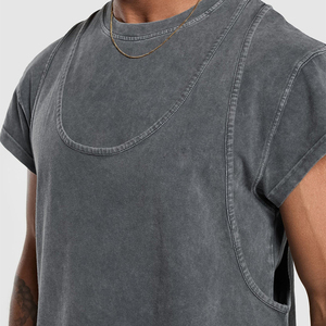 High Quality 200g Acid Washed Vintage T-Shirt <b>for</b> Men Custom Blank Design Oversized Fit <b>Knitted</b> Fabric Crop Length - Product Image 3