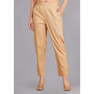 Pantalon cargo en toile beige taille haute décontracté, respirant, à jambe large et effet froissé - Product Image 3