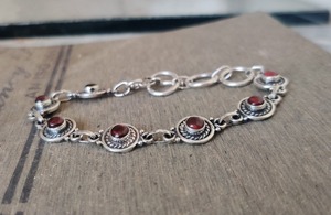 Women's Classical 925 Sterling Silver Tennis <b>Bracelet</b> Lock Shape Trendy Style <b>Garnet</b> Gemstone Gold Plated Handmade Third Party - Product Image 3