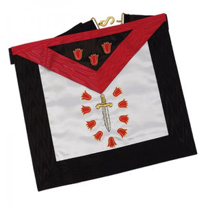 Tablier maçonnique personnalisé brodé avec motif épée et flamme, en velours rouge, noir et blanc, forme carrée, style classique, insigne à coudre - Product Image 1