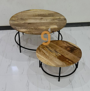 ชุดไม้และมะม่วงพับได้ทรงกลมแบบทันสมัยสีดำและเป็นธรรมชาติชุดทำรังกลางโต๊ะกาแฟ2ชิ้น - Product Image 6