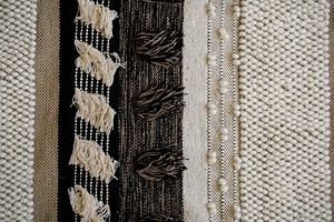 Handwoven Striped Cotton <b>Rug</b> Brown Black Blend Shaggy Pile with Fringe Boho Style for Natural and <b>Rustic</b> Home Decor - Product Image 4