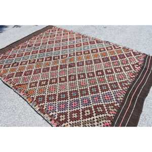 Alfombra étnica de lana marrón y rojo, 5,9x9,2 pies, hecha a mano, turca, área grande, rectángulo, patrón abstracto, respaldo de látex para pasillo, alfombra para habitación - Product Image 4