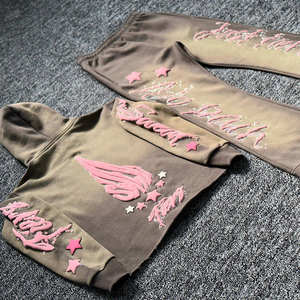 Conjunto de chándal acampanado Vintage lavado con ácido personalizado de alta calidad del fabricante, pantalones de chándal y Sudadera con capucha, chándales lavado con ácido - Product Image 4