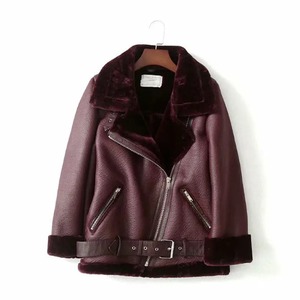 Femmes automne hiver manteau nouveau Chic à manches longues veste thermique peau de mouton fourrure Faux cuir toile revers rembourré vêtements d'extérieur chauds - Product Image 1