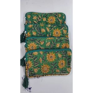 Kalamkari Embroidered Coin Pouch <b>Small</b> Zippered Change <b>Purse</b> or Wallet with Cotton and Real Leather Daily Use - Product Image 1