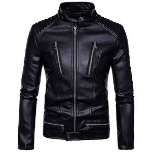 Chaqueta de corredor de cuero sintético PU de motorista clásico de alta calidad Slim Fit a prueba de viento negro con cierre de cremallera para pedidos al por mayor de hombres - Product Image 5