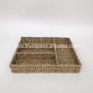 Grand ustensile tissé jonc de mer Organisateur de comptoir de cuisine et porte-condiments de table Ensemble de décoration pour la maison - Product Image 1