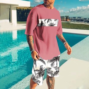 Conjunto Deportivo de Dos Piezas para Mujer, Otoño, Largo, Estilo Tropical Informal, Camiseta y Pantalones Cortos con Bolsillos, 100% Algodón, Antiolor y Antibacteriano - Product Image 1