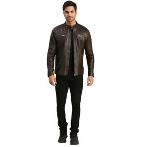 Veste de motard en cuir marron luxueuse pour homme avec fermeture éclair durable, détails matelassés et pratique pour homme - Product Image 2
