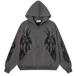 Sweat à capuche zippé en polaire coupe droite pour homme avec logo personnalisé et poches ornées de strass – Respirant, séchage rapide, teinture unie - Product Image 3