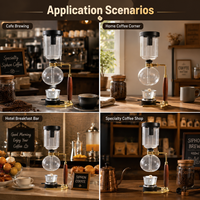 Cafetière à siphon en verre borosilicate 3 tasses 5 tasses avec poignée en bois, ensemble de cafetière à vide, vente en gros