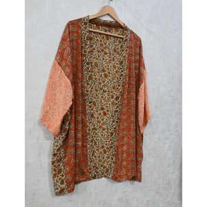 Robe Kimono Courte en Soie Patchwork Grande Taille Respirante Décontractée Longueur Genou Imprimé Floral Bohème Indien Fait Main Col en V - Product Image 2