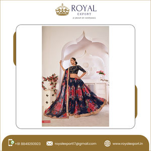 Lehenga Choli-Ropa Étnica bordada para el trabajo, bordado de lentejuelas, Butt y Dori, con estampado Floral completamente cosido - Product Image 3