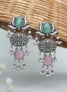 Pendientes de tuerca oxidados con forma geométrica de loto Pradnya de alto grado más vendidos directamente del proveedor indio joyería de moda - Product Image 2