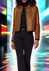 Camisas recortadas de cuero PU para mujer, prendas de vestir exteriores, camisa corta de cuero a la moda para mujer, camisas con letras de estilo callejero para mujer - Product Image 3