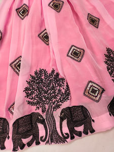 Shoryam Fashion Girls Party Wear Fully Stitched Lehenga Choli-Baby Pink Georgette Floor-Length <b>Skirt</b> <b>Black</b> Ruffle Sleeve Crop - Product Image 3