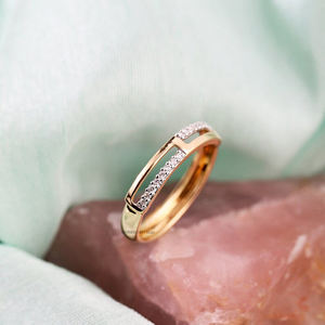 14K oro amarillo delicado 0,27 Ct corte Moissanite apilamiento banda de boda mínimo a juego nupcial eternidad pavé anillo anillos de piedras preciosas - Product Image 4