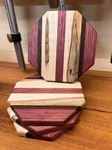 Walnut <b>Coasters</b> Handcrafted Wood Hexagon <b>Coaster</b> Set Unique Design Home Decor Artisan Made Wooden Hexagonal <b>Drink</b> <b>Coasters</b> - Product Image 5