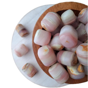 Caída de ónix rosa con bandas, piedra de ónix Rosa natural, piedra de caída de ónix - Product Image 2