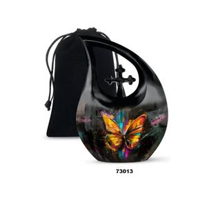 Aluminium Butterfly Tear Drop Cremation Memorial Urn for Human Ashes Decorative Cross Drop Urn With Free <b>Velvet</b> <b>Bag</b> - Product Image 3