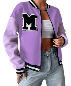 Blouson bomber en toile violette avec col montant et logo frontal - Veste d'hiver unisexe - Product Image 4