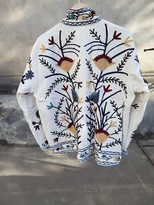 Indian White Handcrafted Suzani Velvet <b>Jacket</b> Floral Fancy Embroidery Style For Unisex Boho <b>Hippie</b> coat Indian Wholesaler - Product Image 5