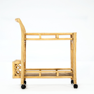 Carrito de bebida de 2 niveles de ratán natural hecho a mano, carrito de servicio de Bar para cocina, restaurante, Hotel, venta al por mayor de Vietnam - Product Image 3
