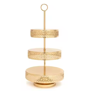 Support à gâteau en métal design en dentelle à trois niveaux support à gâteau tasse ronde pour anniversaire de mariage fête d'anniversaire hôtel par Decor impex - Product Image 2