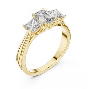 Or jaune 14 carats, princesse et émeraude, diamant de laboratoire |   Bague de fiançailles |   Nouveau diamant cultivé - Product Image 6