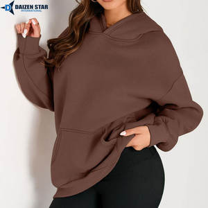 DAIZEN STAR Ladies Eco-Friendly Winter Casual Hooded Pullover Solid Color 100% Cotton Fleece Quick Dry Breathable 3D Embroidered - Product Image 3