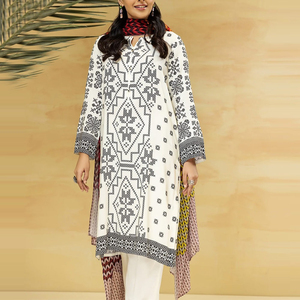 Women Cotton <b>Silk</b> Long <b>Kurta</b> Shalwar Kameez Suit Printed Bottom Quick Dry Lightweight Dupatta for Casual Comfortable Daily - Product Image 4