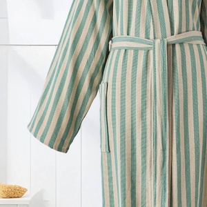 เสื้อคลุมอาบน้ำลายทางสไตล์ตุรกี สีเขียวเซจ คิโมโน ผ้าฝ้าย 100% - Product Image 4