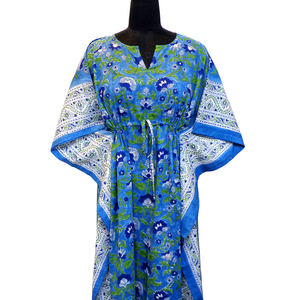 Luxury Casual Dresses Standard Size Women's <b>Kaftan</b> Comfortable Soft Cotton Voile Hand Block Printed Nightwear Natural Short ODM - Product Image 1