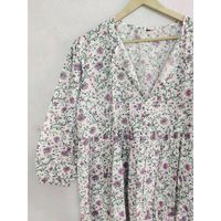 Vestidos Casuales de Algodón Tejido Ecológico Indio con Cintura Natural para Mujer, Tallas Grandes, Estampado Floral, Largo hasta la Rodilla, Vestido de Verano
