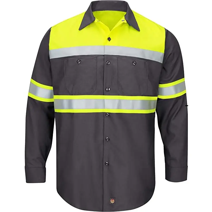 High Quality Wholesale And Cheap Price Long Sleeve Work Shirt with Safety Reflective Shirt Tape customized Mens work shirt