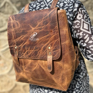 Nouveau Vintage élégant pleine fleur Crunch cuir véritable fait à la main voyage sacs à dos sac à dos multi-usages bureau sacs à dos sacs d'école - Product Image 1