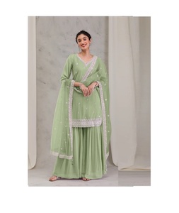 ชุดสูทปากีสถานซาลวาร์ Kameez แบบคู่พร้อมพลาซโซสำหรับงานแต่งงาน - Product Image 1