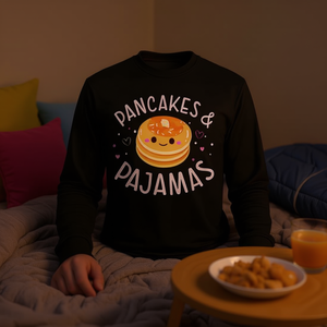 แพนเค้กและชุดนอน เสื้อยืดแขนยาวน่ารักสไตล์คาวาอิสำหรับงานปาร์ตี้นอนเล่น - Product Image 3