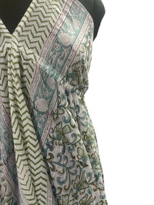 Vestido de Algodón de Alta Calidad para Mujer, Estilo Boho, Casual de Verano, Estampado Floral Verde, Silueta Holgada, Cintura Natural, Directo de la India - Product Image 4