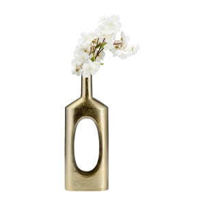 Jarrón de metal de color dorado para decoración del hogar Diseño único Soporte de exhibición de flores grandes para hotel y restaurante Precio bajo - Product Image 1