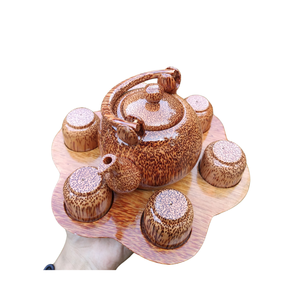 Wholesale Coconut Wood Tea <b>Set</b> Sustainable Vietnam Craft Teapot, Serving Tray & Small Tea Cups - Product Image 2