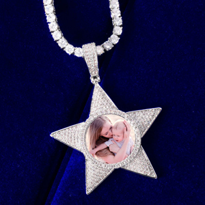 Pendentif étoile Hip Hop avec image de souvenirs en argent sterling 925, diamants ronds de laboratoire taillés en brillant - Product Image 6