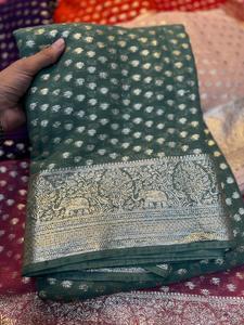 Sari indien ethnique en viscose et soie Georgette pour femme, lourd, pour soirée, avec broderie Zari fantaisie et sequins, en stock - Product Image 2
