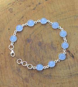 Blue Chalcedony 925 Sterling Silver Adjustable Bracelet 10 Stone Handmade Gemstone Jewelry Women Gift - Product Image 1