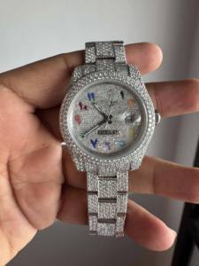 Montre de luxe pour homme Hip Hop, véritable montre en diamant moissanite, sertie d'argent plaqué, glacée, personnalisable, bijoux - Product Image 1