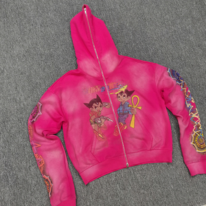 เสื้อฮู้ดดี้ทรงบ็อกซี่แบบซิปเต็มตัว พิมพ์ลาย DTG คุณภาพสูง สไตล์สเปรย์ฟอกสี ทรงโอเวอร์ไซส์ สำหรับผู้ชาย - Product Image 1